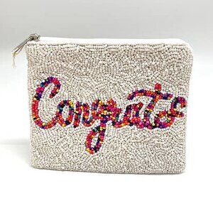 Congratulations Congrats Beaded Purse Money Storage Coin Purse Zipper Pouch